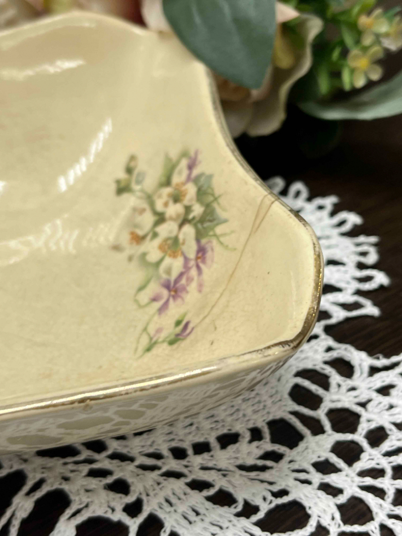 Пиала квадратной формы Дулевский ФЗ 1926-1929гг. Фаянс с цветочной деколью. Антиквариат. Картинка 7